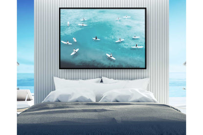 Beach Ocean Wall Art. Beach Prints. Artistic Watercolour surfers on the calm water. Ocean Prints. Size A4. #0096
