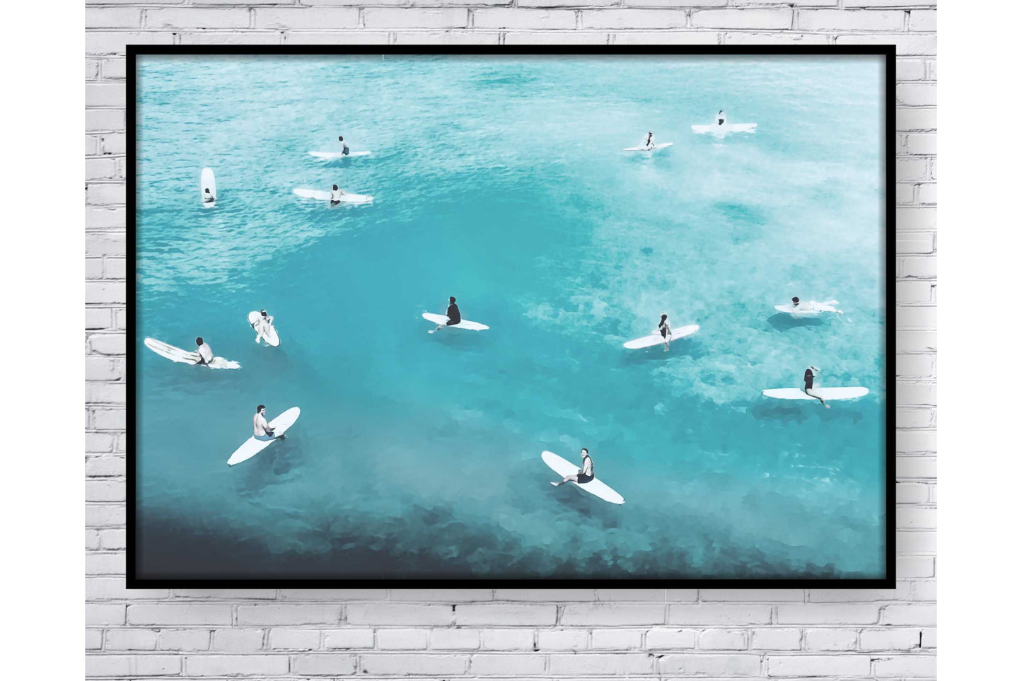 Beach Ocean Wall Art. Beach Prints. Artistic Watercolour surfers on the calm water. Ocean Prints. Size A4. #0096