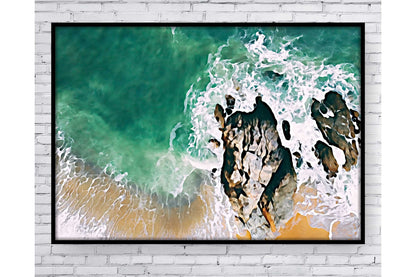 Beach Ocean Wall Art. Beach Prints. Artistic Watercolour beach print. Rocky seaside. Size A4. #0201