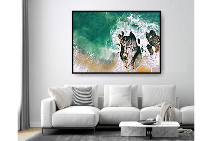 Beach Ocean Wall Art. Beach Prints. Artistic Watercolour beach print. Rocky seaside. Size A4. #0201