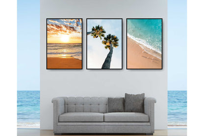 Set of 3 prints. Beach Ocean Wall Art. Beach with palm tree. Size A4. #0249