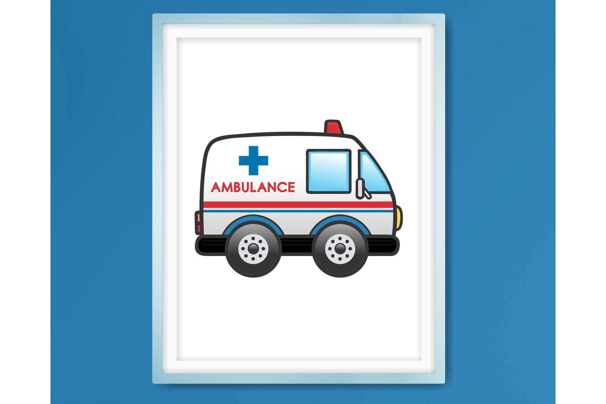 Wall Art Print for Boys Room. Cartoon emergency vehicles.