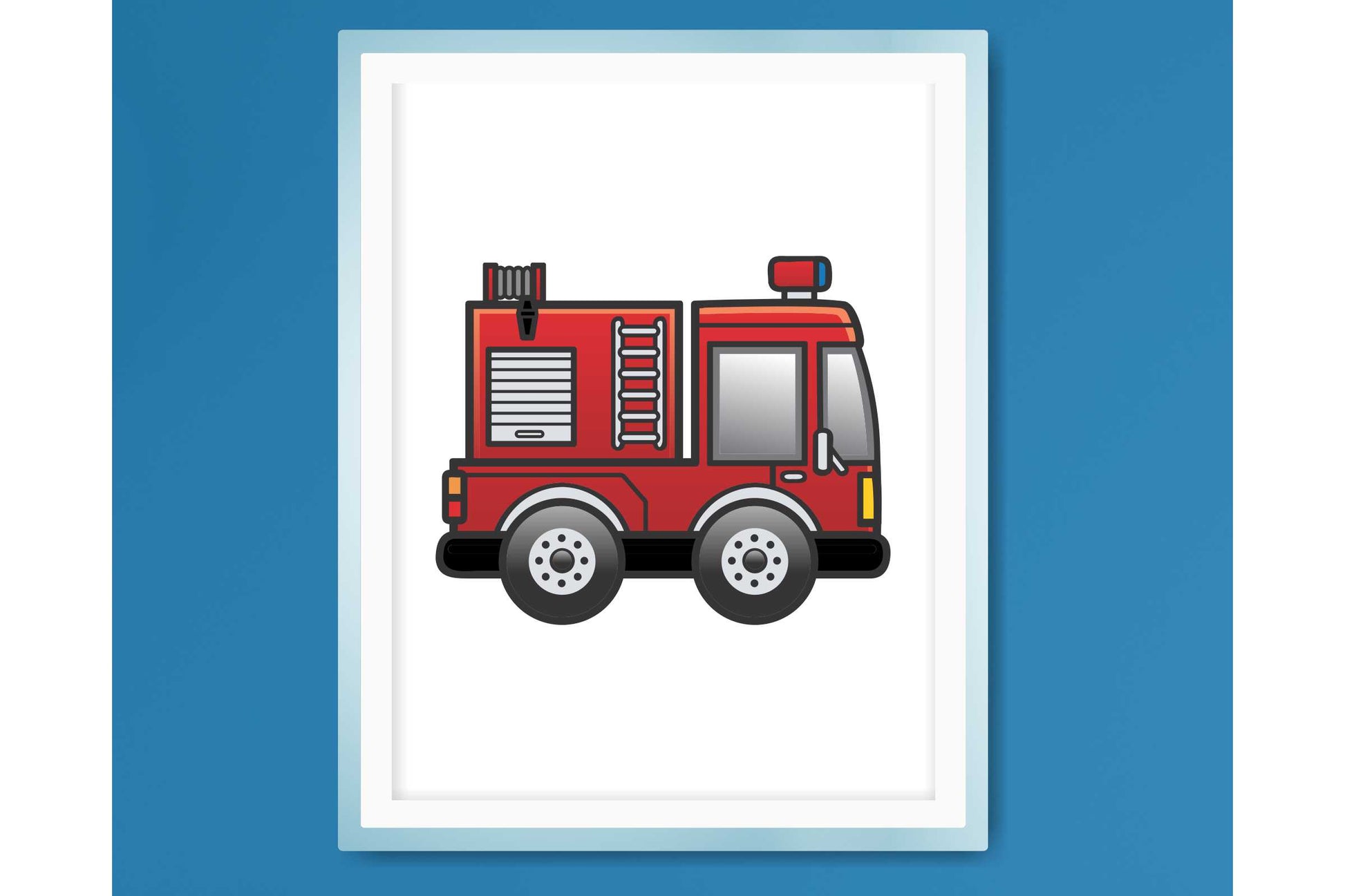 Wall Art Print for Boys Room. Cartoon emergency vehicles.