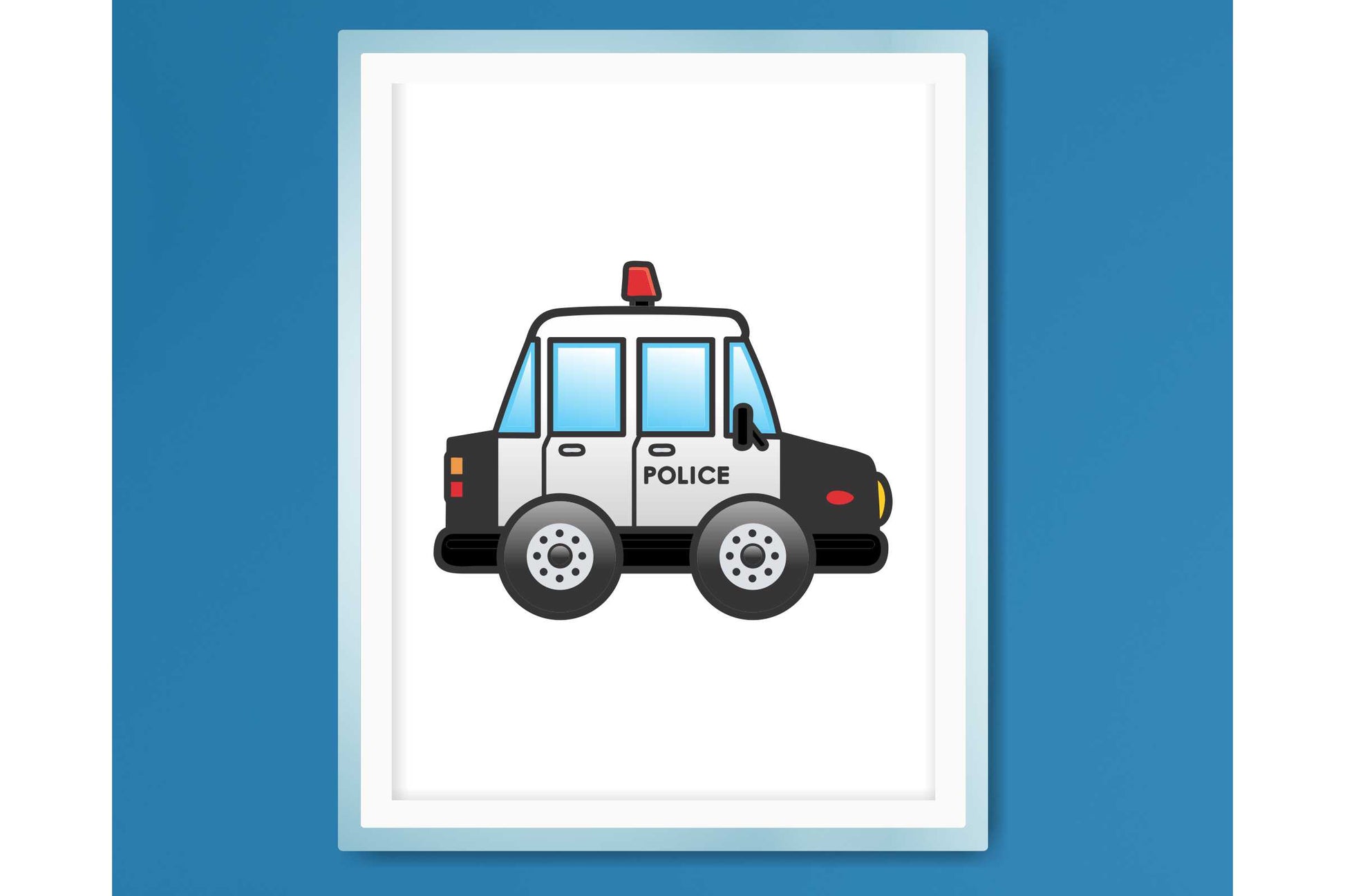 Wall Art Print for Boys Room. Cartoon emergency vehicles.