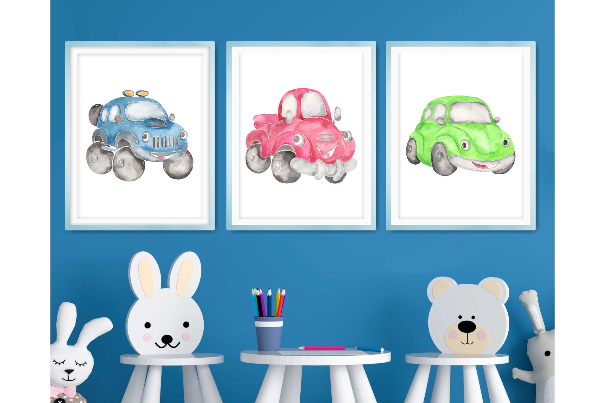 Wall Art Print for Boys Room. Funny Cartoon Cars..