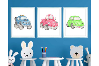 Wall Art Print for Boys Room. Funny Cartoon Cars..