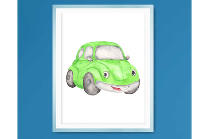 Wall Art Print for Boys Room. Funny Cartoon Cars..