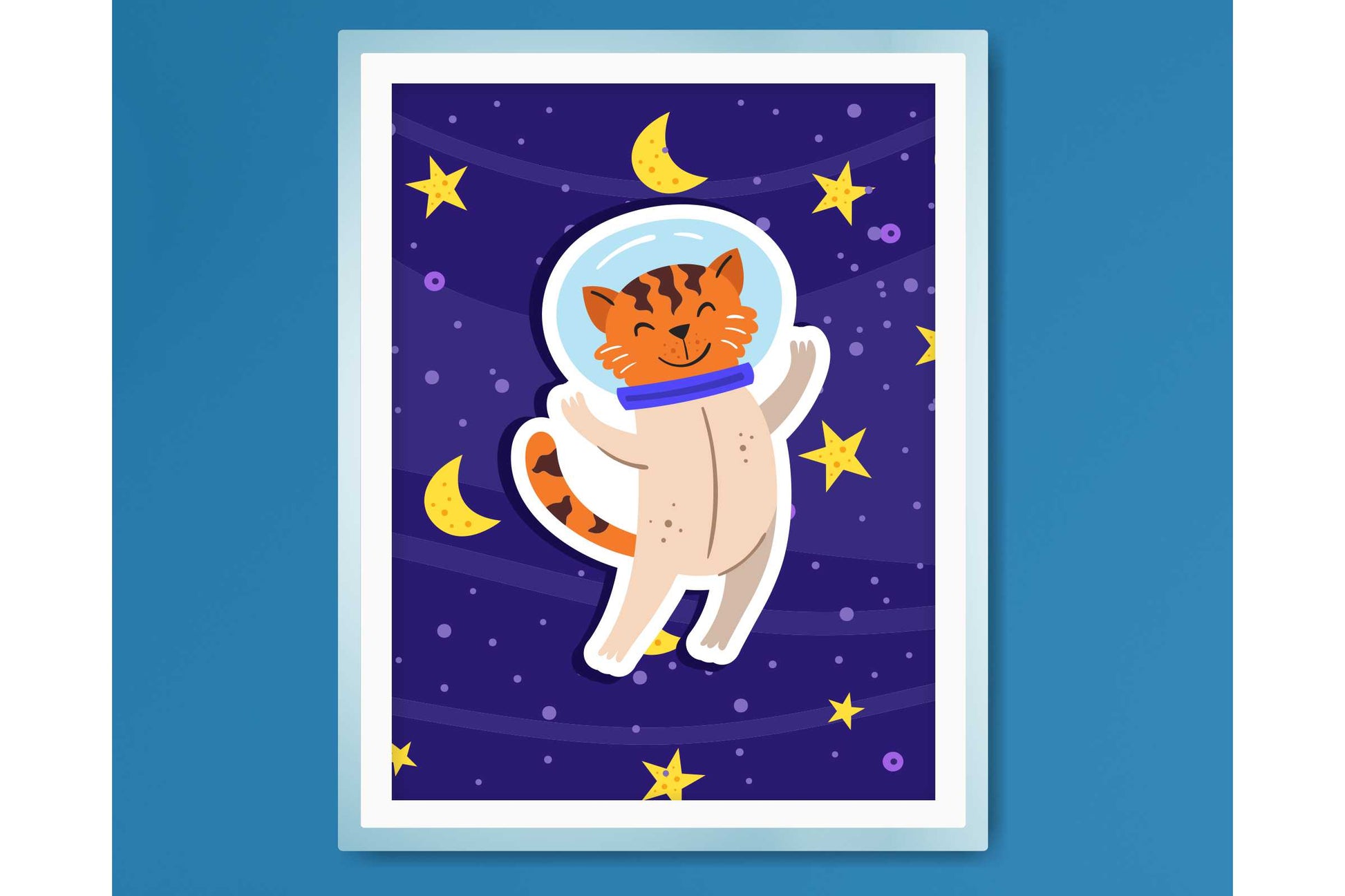Wall Art Print for Boys Cartoon Animals in Space