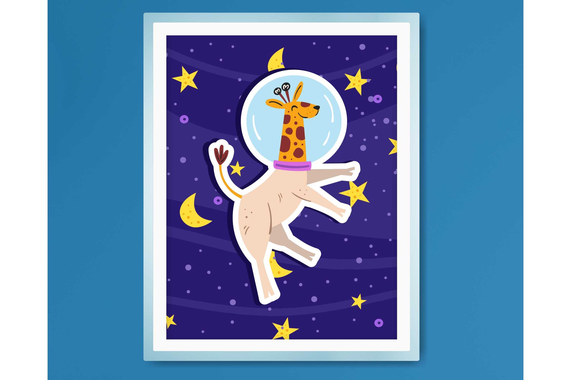Wall Art Print for Boys Cartoon Animals in Space