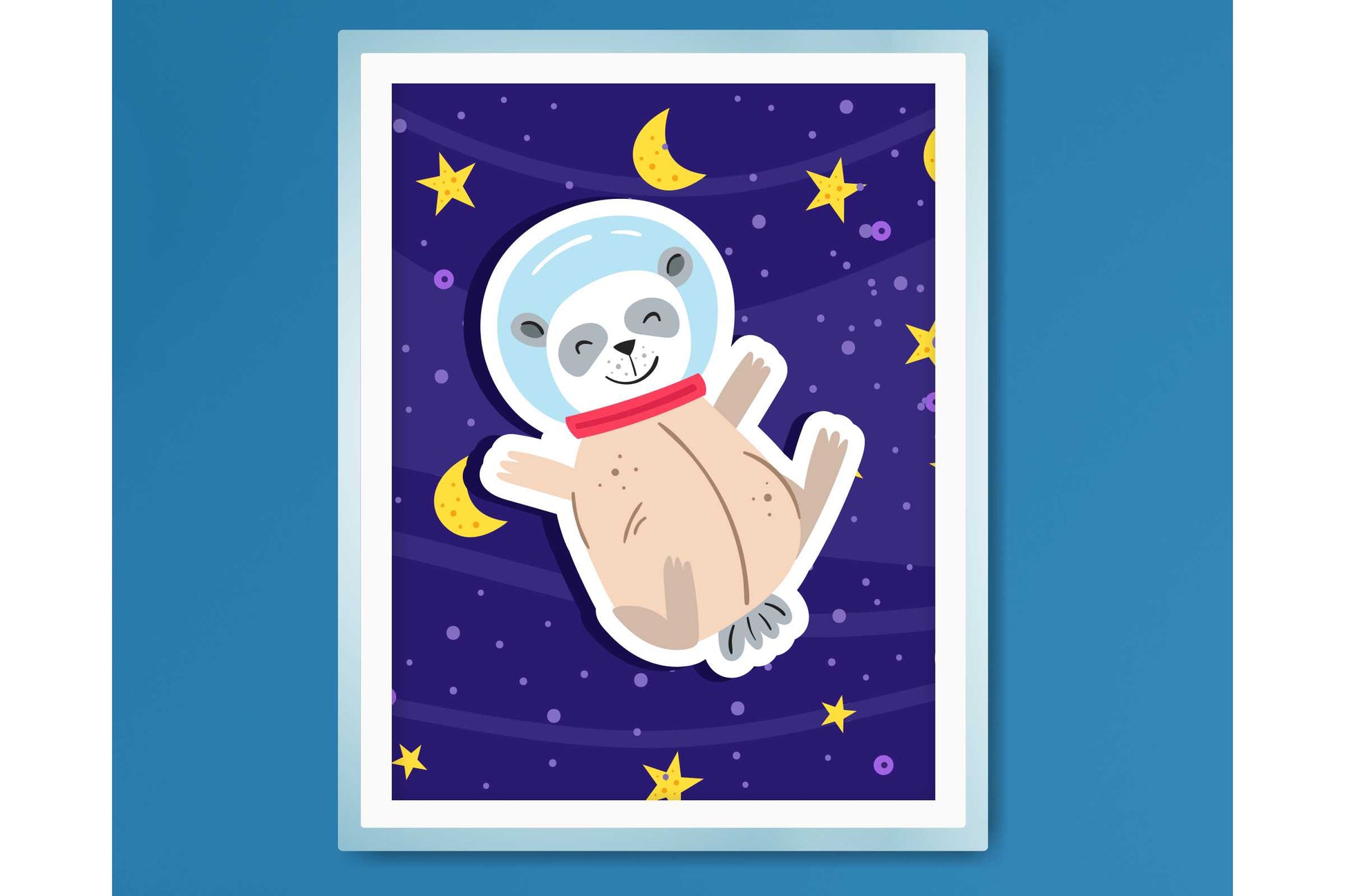 Wall Art Print for Boys Cartoon Animals in Space