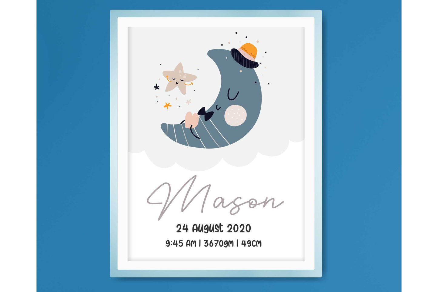 Wall Art Print for Boys Room Sleepy Moon