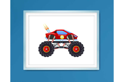 Wall Art Print for Boys Room Monster Trucks