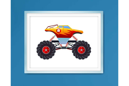 Wall Art Print for Boys Room Monster Trucks