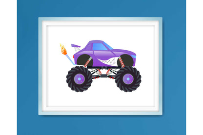 Wall Art Print for Boys Room Monster Trucks