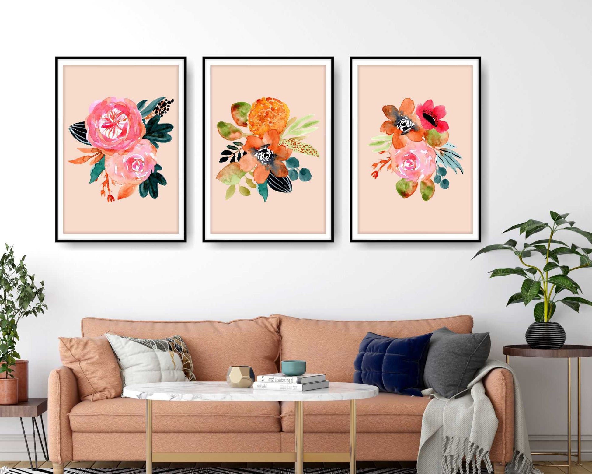 loral and tropical floral wall art. Watercolour Floral and tropical floral prints.