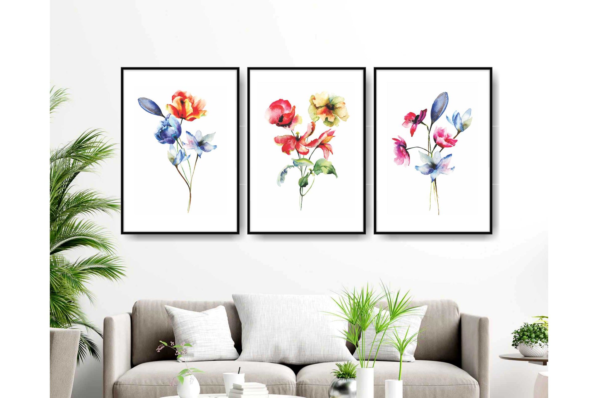 loral and tropical floral wall art. Watercolour Floral and tropical floral prints.