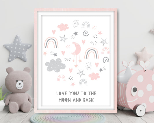 Wall Art Prints for Girls Room. Love you to the moon and back. 