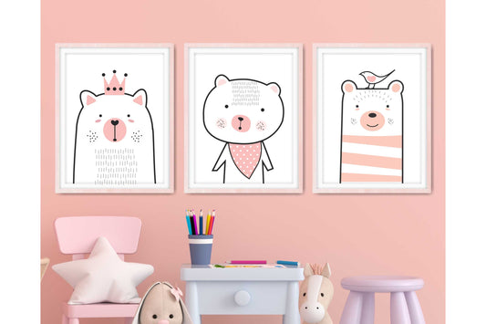 Wall Art for Girls Room. Funny Cartoon Animals.