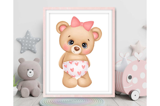 Wall Art Prints for Girls Room. Baby Girl Teddy Bear