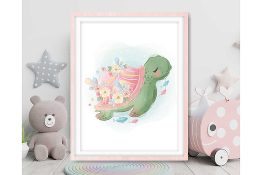 Wall Art Prints for Girls Room. Colourfull turtle under the sea.