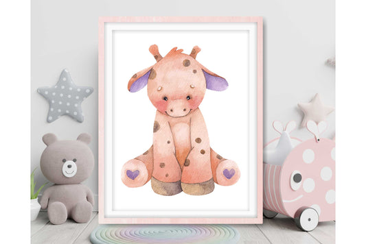 Wall Art Prints for Girls Room. Shy Baby Giraffe Girl.