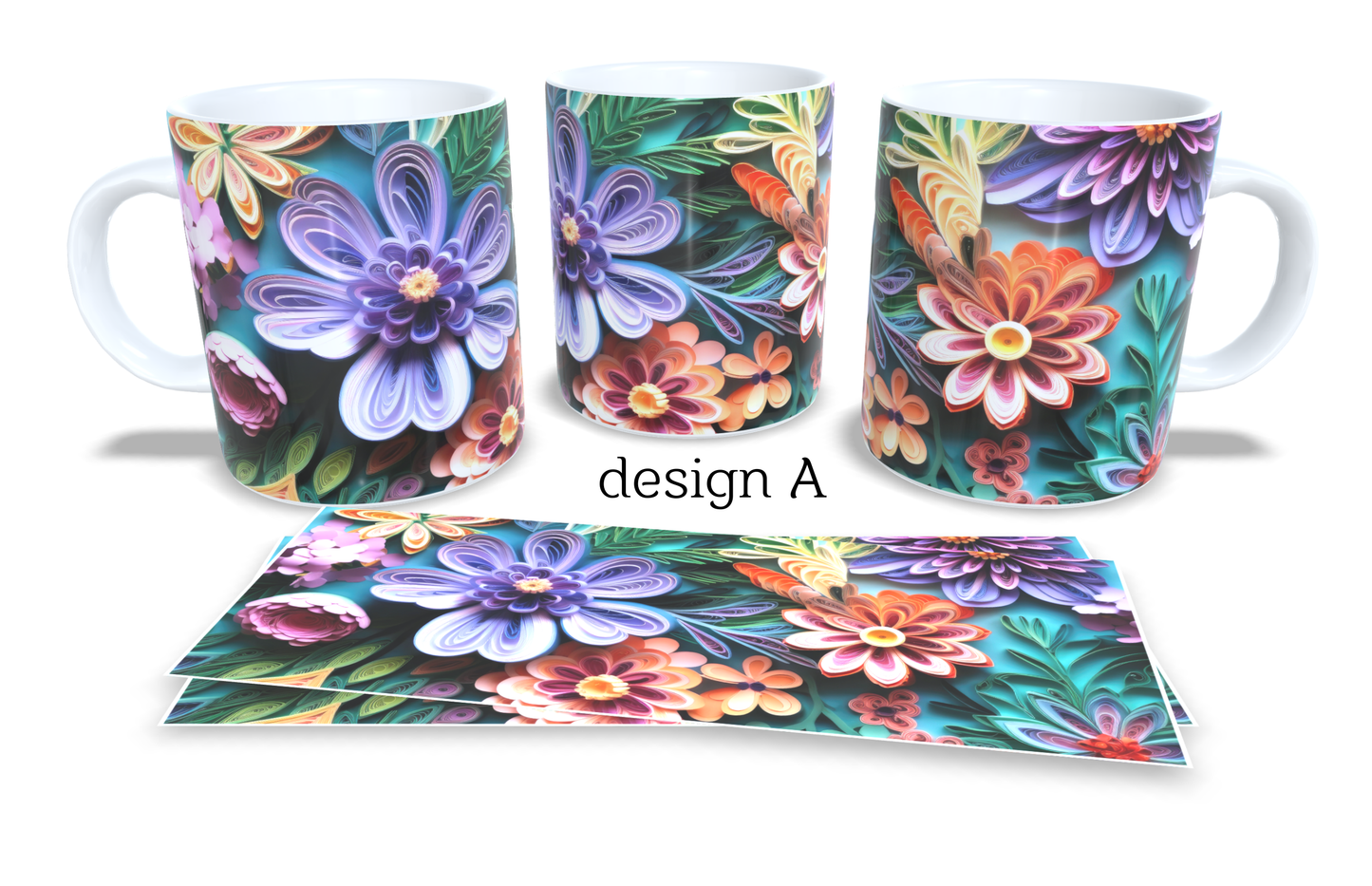 Colourfull Coffee and Tea Mug. Coffee Cup. Tea Mug. 3D AI floral design. Full colour sublimated #277