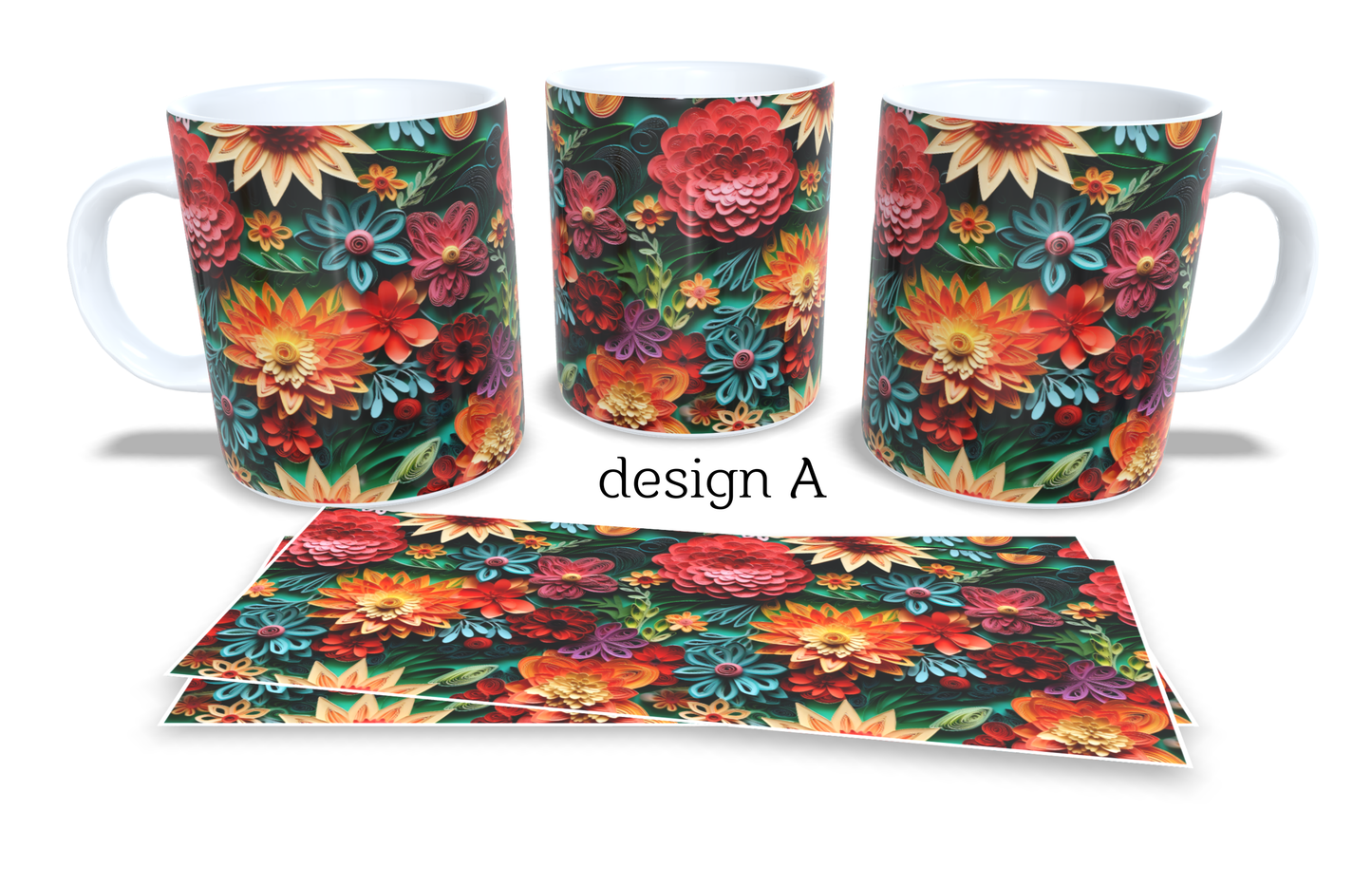Colourfull Coffee and Tea Mug. Coffee Cup. Tea Mug. 3D AI floral design. Full colour sublimated #251
