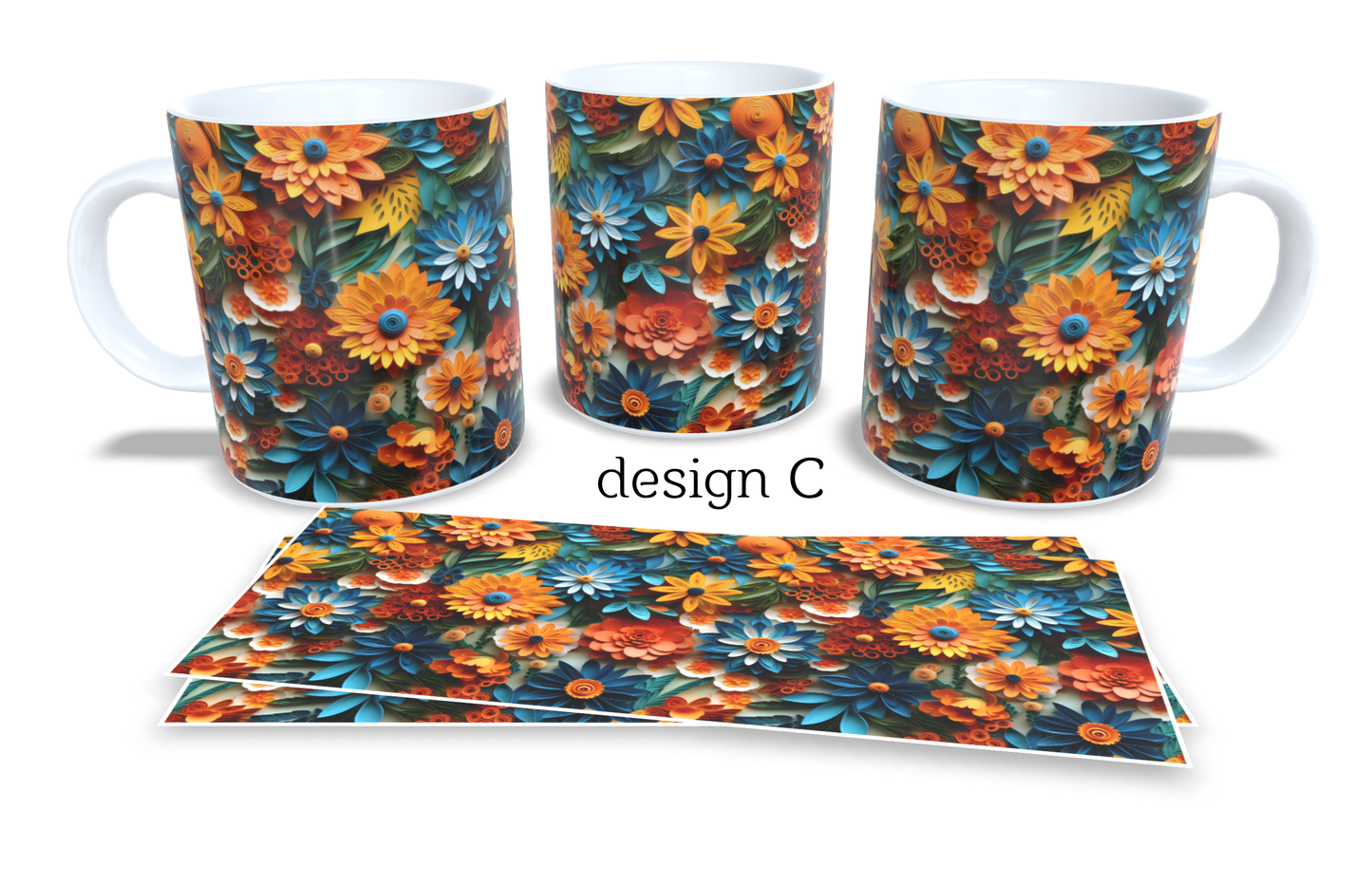 Colourfull Coffee and Tea Mug. Coffee Cup. Tea Mug. 3D AI floral design. Full colour sublimated #251