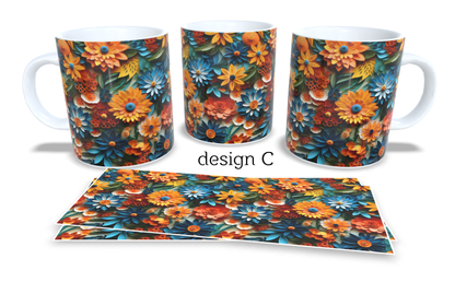 Colourfull Coffee and Tea Mug. Coffee Cup. Tea Mug. 3D AI floral design. Full colour sublimated #251