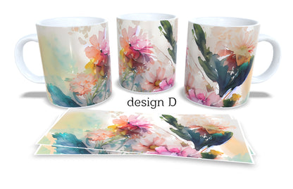 Colourfull Coffee and Tea Mug. Coffee Cup. Tea Mug. Watercolour floral. Full colour sublimated #287