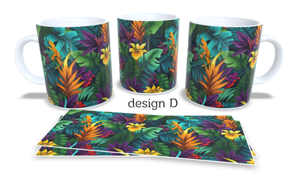 Colourfull Coffee and Tea Mug. Coffee Cup. Tea Mug. Tropical leavs. Full colour sublimated #265