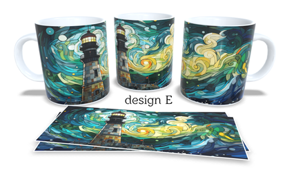 Colourfull Coffee and Tea Mug. Coffee Cup. Tea Mug. Stained-Glass-Lighthouse. Full colour sublimated #309