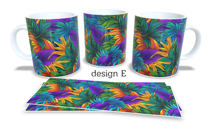 Colourfull Coffee and Tea Mug. Coffee Cup. Tea Mug. Tropical leavs. Full colour sublimated #265