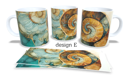 Colourfull Coffee and Tea Mug. Coffee Cup. Tea Mug. Abstract shells design. Full colour sublimated #014