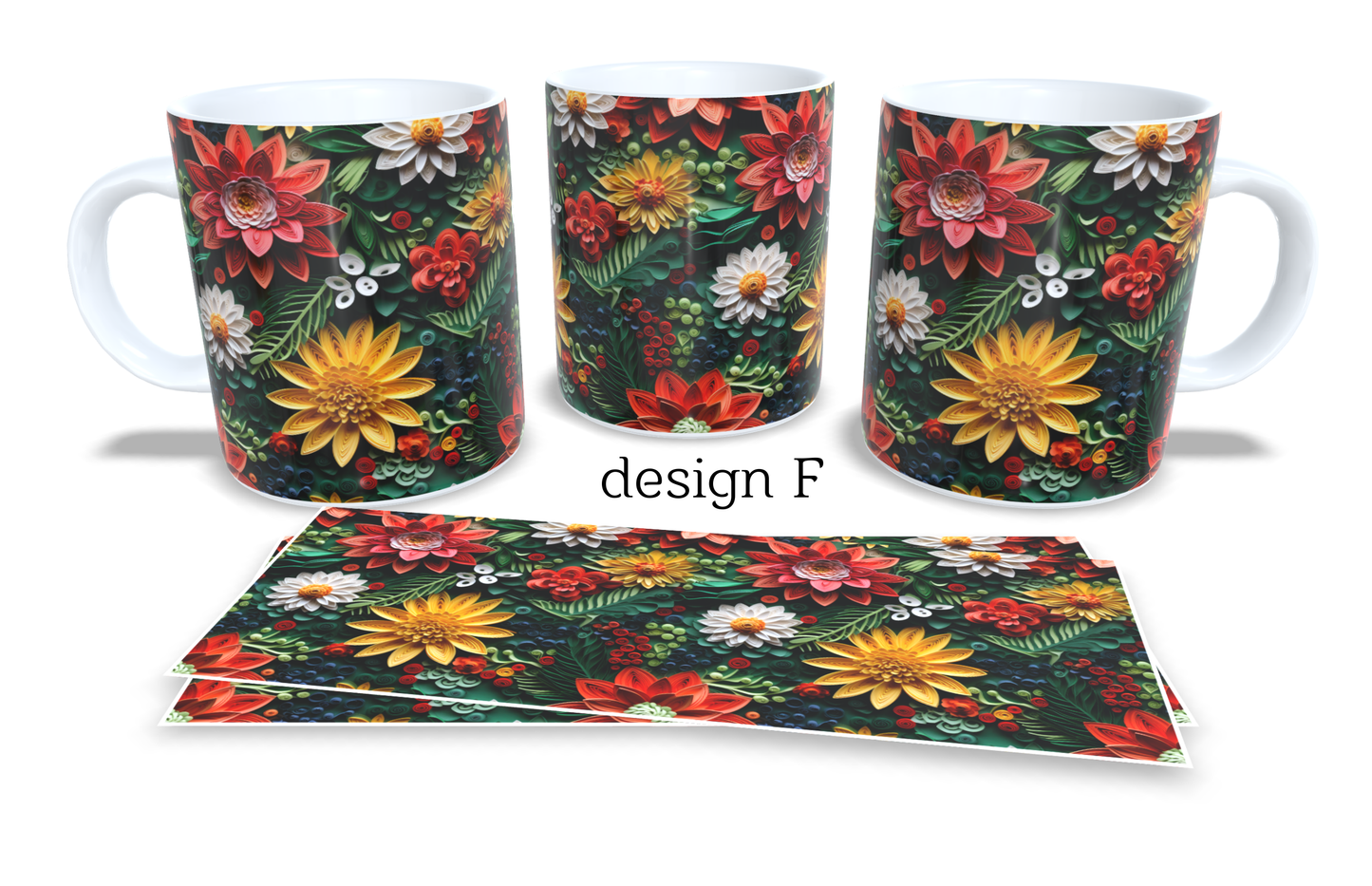 Colourfull Coffee and Tea Mug. Coffee Cup. Tea Mug. 3D AI floral design. Full colour sublimated #251