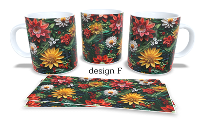 Colourfull Coffee and Tea Mug. Coffee Cup. Tea Mug. 3D AI floral design. Full colour sublimated #251