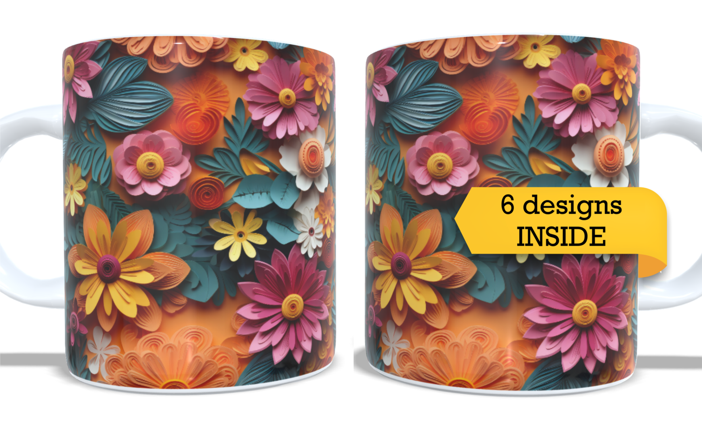 Colourfull Coffee and Tea Mug. Coffee Cup. Tea Mug. 3D AI floral design. Full colour sublimated #251