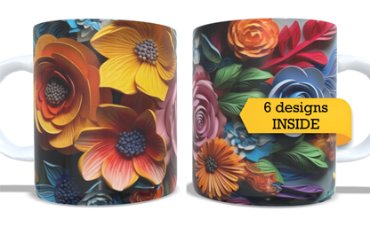 Colourfull Coffee and Tea Mug. Coffee Cup. Tea Mug. 3D AI floral design. Full colour sublimated #020